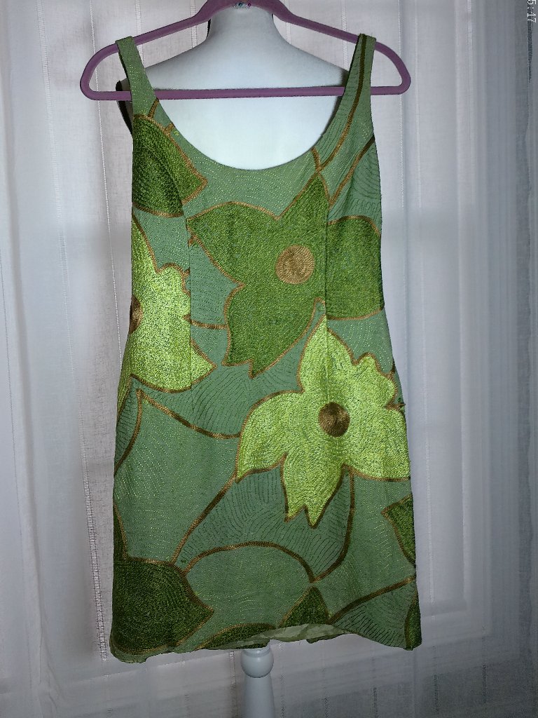 Steve Madden Slveless Scoop Neck Zip Back Green Floral Embroidered Silk Dress 8
